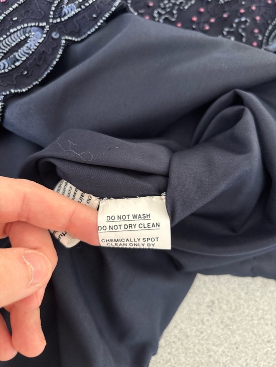 Frank Usher Navy Beaded Embroidered Top Heavy Luxe Blouse Event Quiet Luxury S - Picture 11 of 16